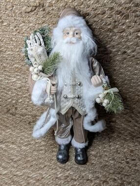 34th & Pine Santa Claus White Faux Fur Gold Silver Christmas Holiday Decor 18"